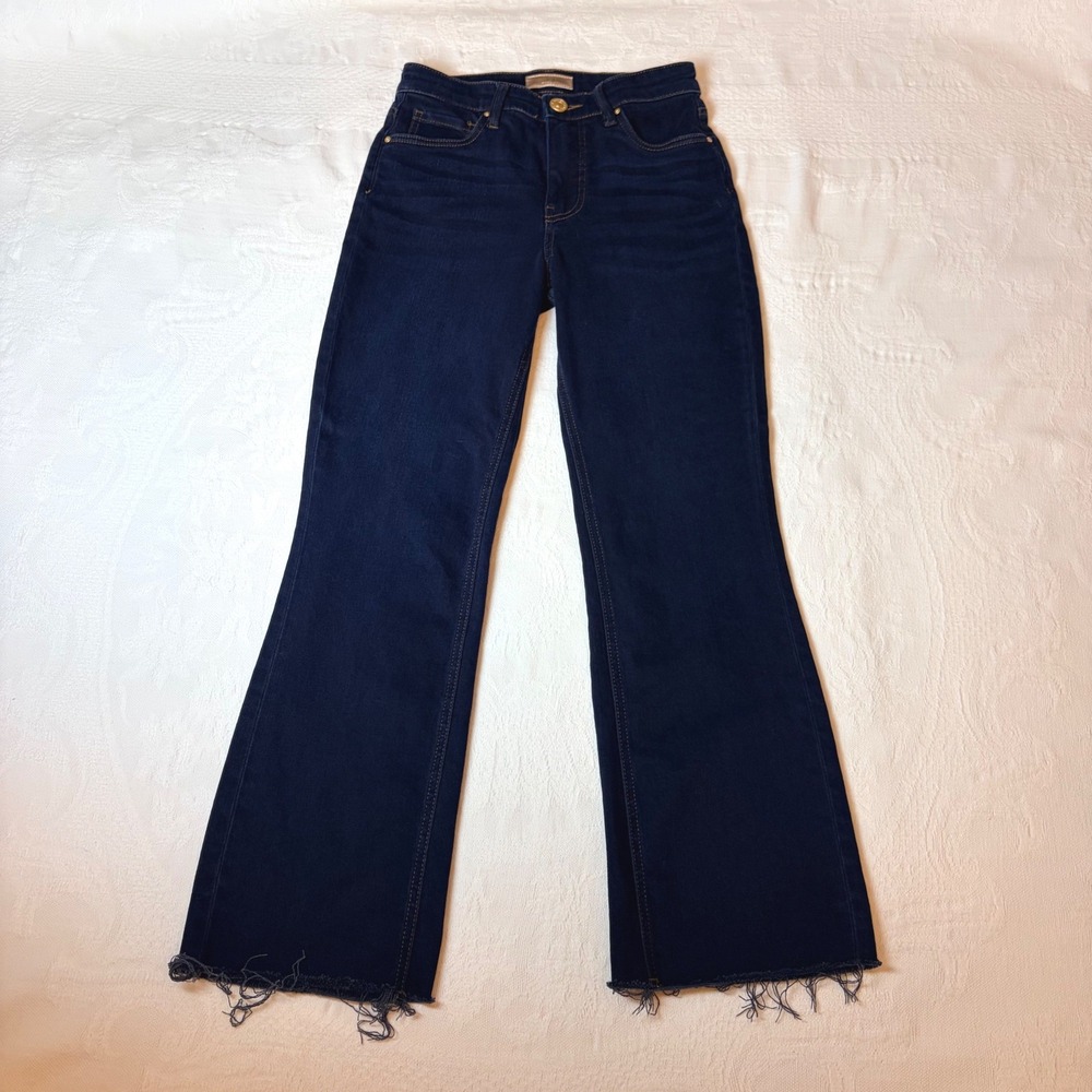 Kut from the Kloth Kelsey Fab Ab Ankle Flare Jeans Dark Wash Raw Hem Size 00